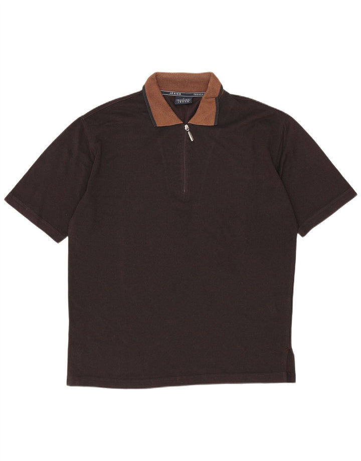 Trussardi Jeans Mens Polo Shirt Medium Black Colourblock Polyester