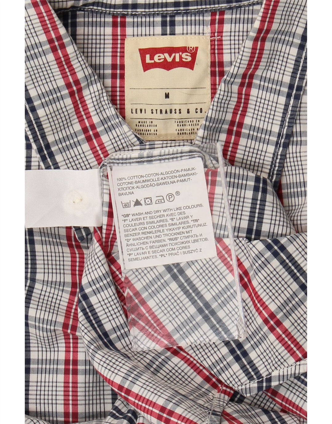 Levi's Mens Short Sleeve Standard Fit Shirt Medium Blue Check Cotton