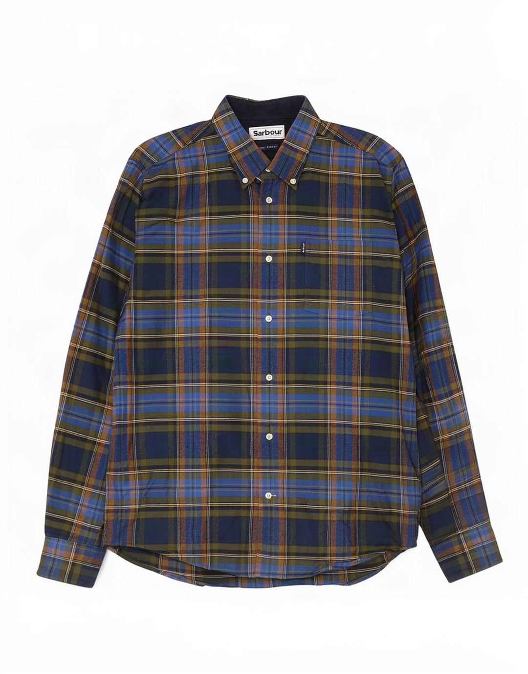 Barbour Mens Tailored Fit Flannel Shirt Medium Navy Blue Check Cotton