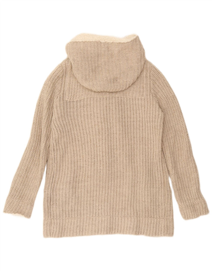 Zara Womens Hooded Cardigan Sweater UK 14 Medium Beige Polyester