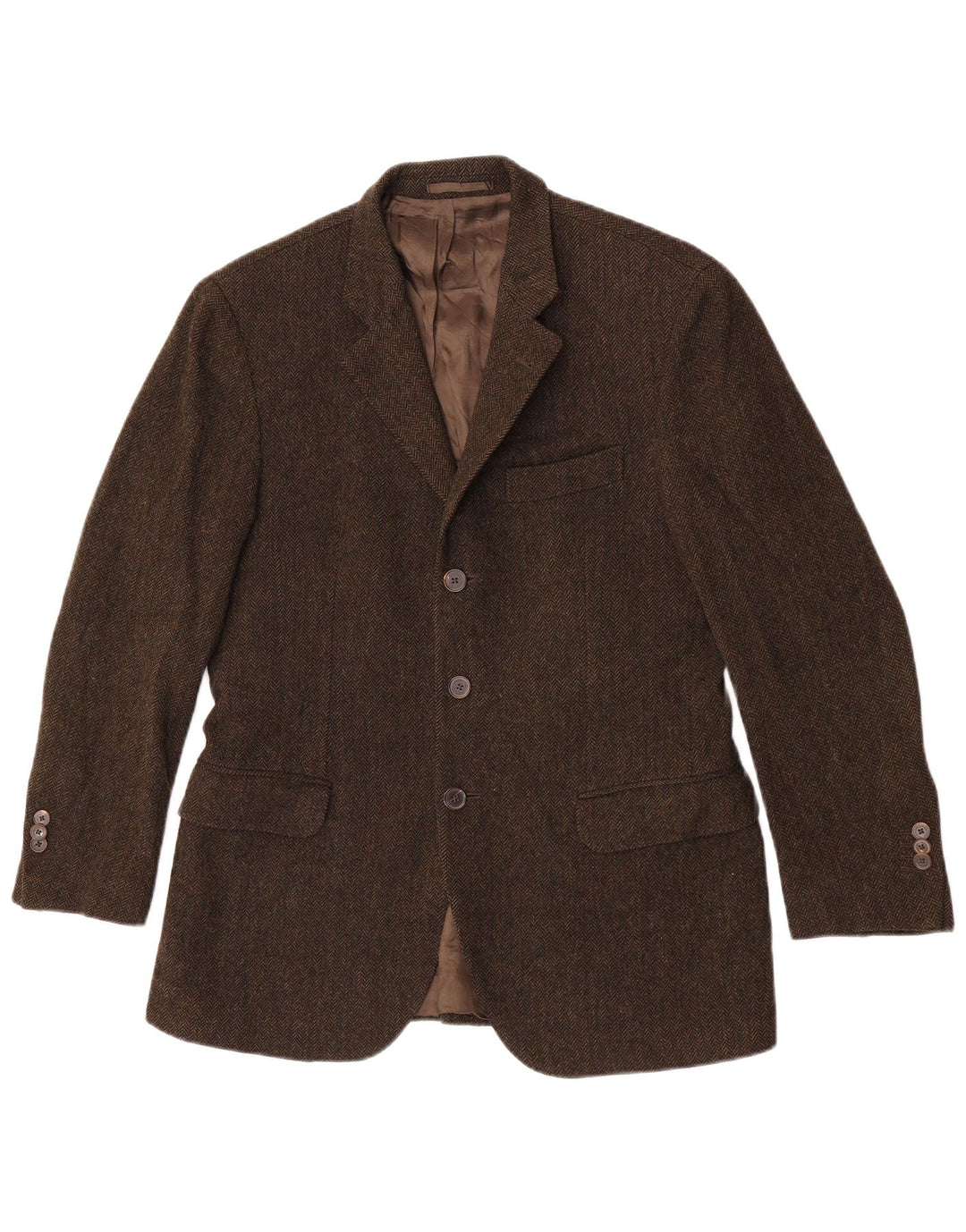 Massimo Dutti Mens 3 Button Blazer Jacket EU 48 Medium Khaki Herringbone