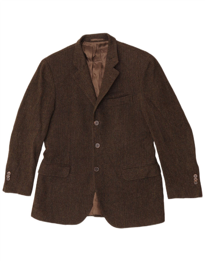 Massimo Dutti Mens 3 Button Blazer Jacket EU 48 Medium Khaki Herringbone