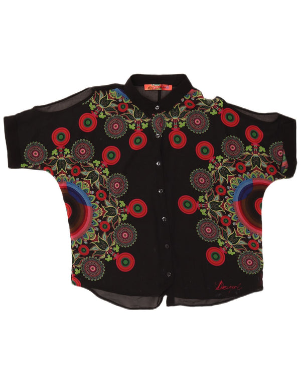 DESIGUAL Womens See Through Shirt Blouse UK 16 Large Black Floral