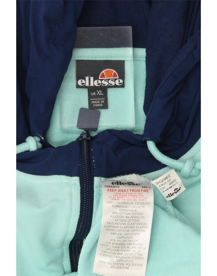 ELLESSE Mens Graphic Hoodie Jumper XL Turquoise Colourblock Cotton