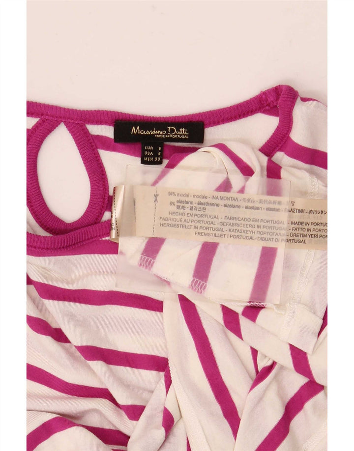 Massimo Dutti Womens Top Long Sleeve UK 10 Small White Striped Modal