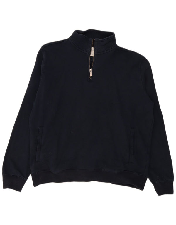 Marks & Spencer Mens Zip Neck Sweatshirt Jumper XL Navy Blue Cotton