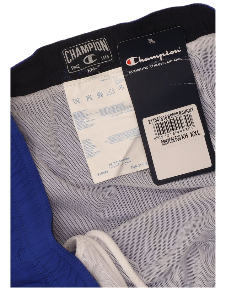 CHAMPION Mens Graphic Swimming Shorts 2XL  Blue Polyester
