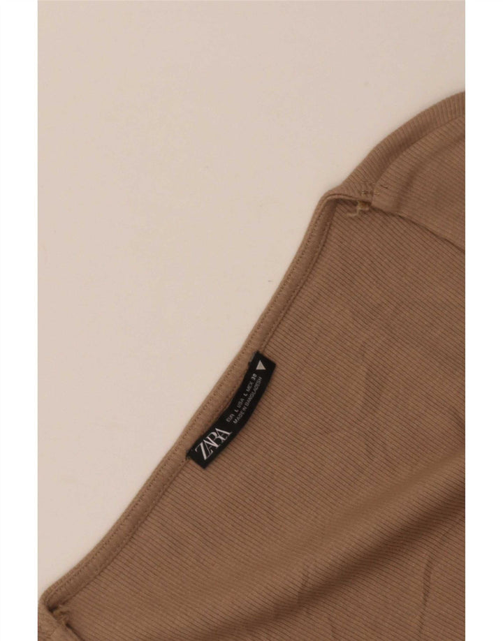 Zara Womens Crop Top Long Sleeve UK 14 Large Brown