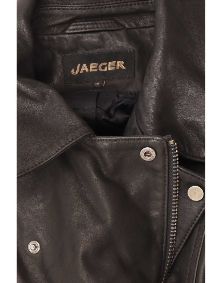 Jaeger Womens Leather Biker Jacket UK 16 Large Black Leather