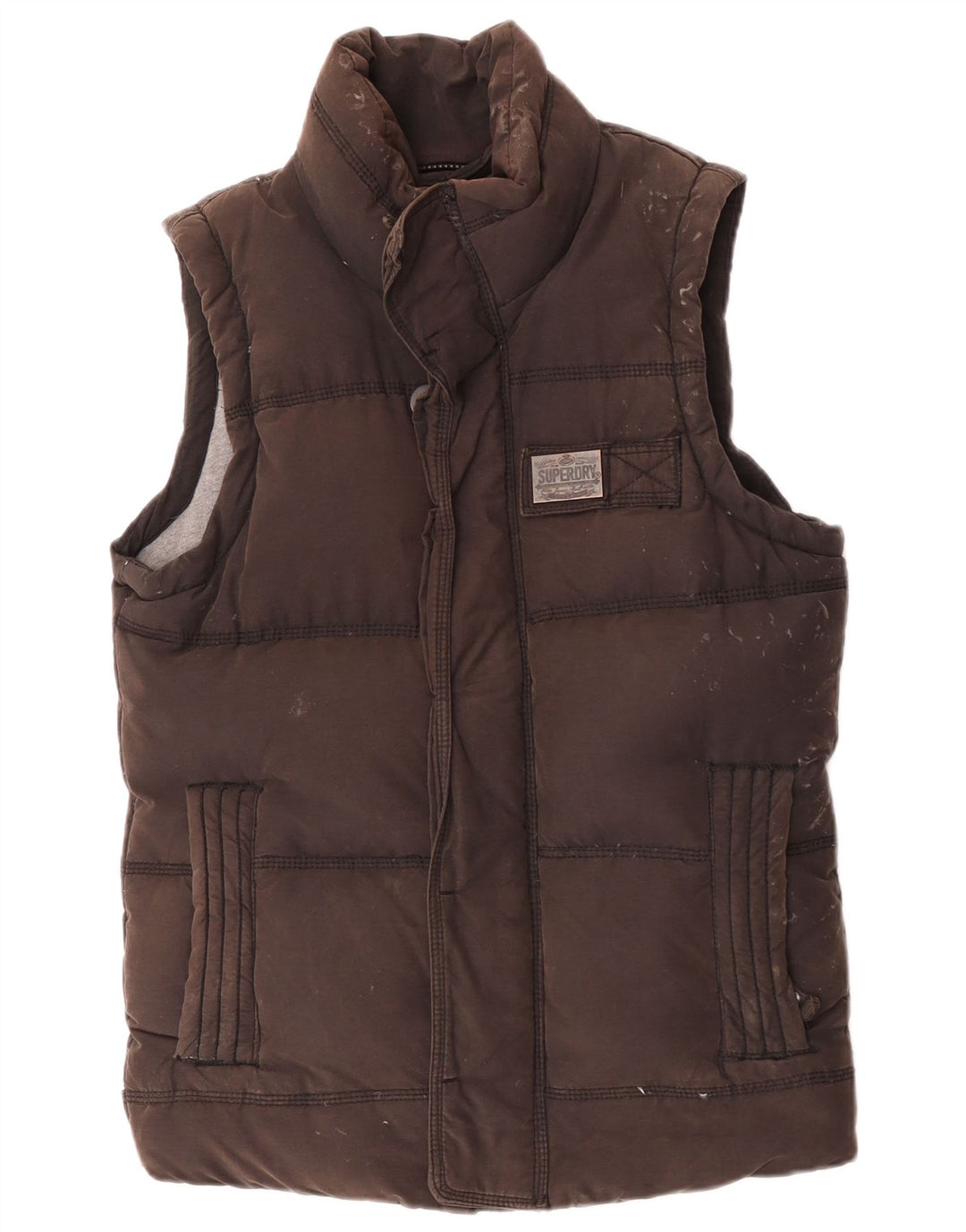 Superdry Womens Padded Gilet UK 36 Small Brown Cotton
