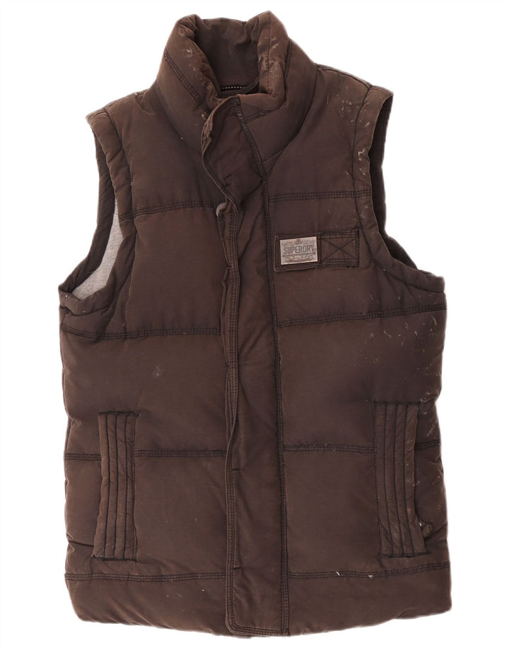 Superdry Womens Padded Gilet UK 36 Small Brown Cotton