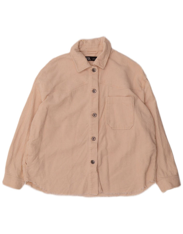 Zara Womens Oversized Corduroy Shirt UK 6 XS Beige Cotton