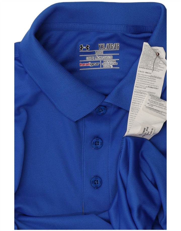 UNDER ARMOUR Boys Heat Gear Polo Shirt 13-14 Years XL Blue Polyester