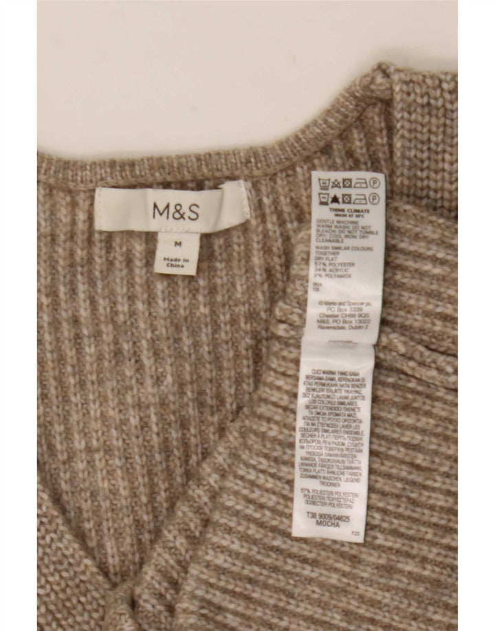 Marks & Spencer Womens V-Neck Jumper Sweater UK 14 Medium Brown Polyester