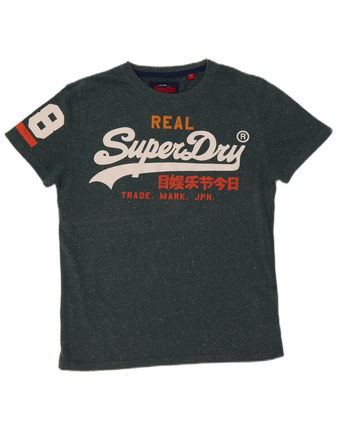 SUPERDRY Mens Graphic T-Shirt Top Medium Green Flecked Cotton