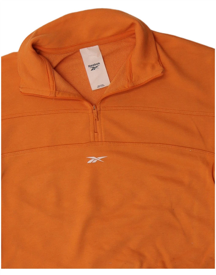 REEBOK Womens Crop Zip Neck Sweatshirt Jumper UK 14 Medium Orange