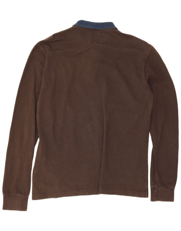 Fred Perry Mens Long Sleeve Rugby Polo Shirt XL Brown Colourblock Cotton