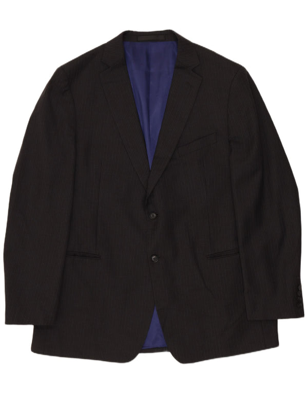 Marks & Spencer Mens Long 2 Button Blazer Jacket UK 44 XL Grey Pinstripe