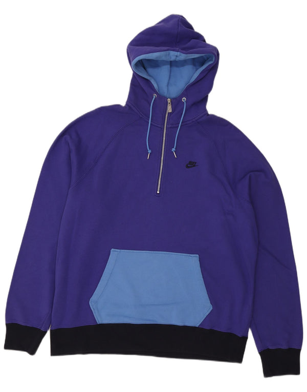 Nike Mens Zip Neck Hoodie Jumper XL Purple Colourblock Cotton