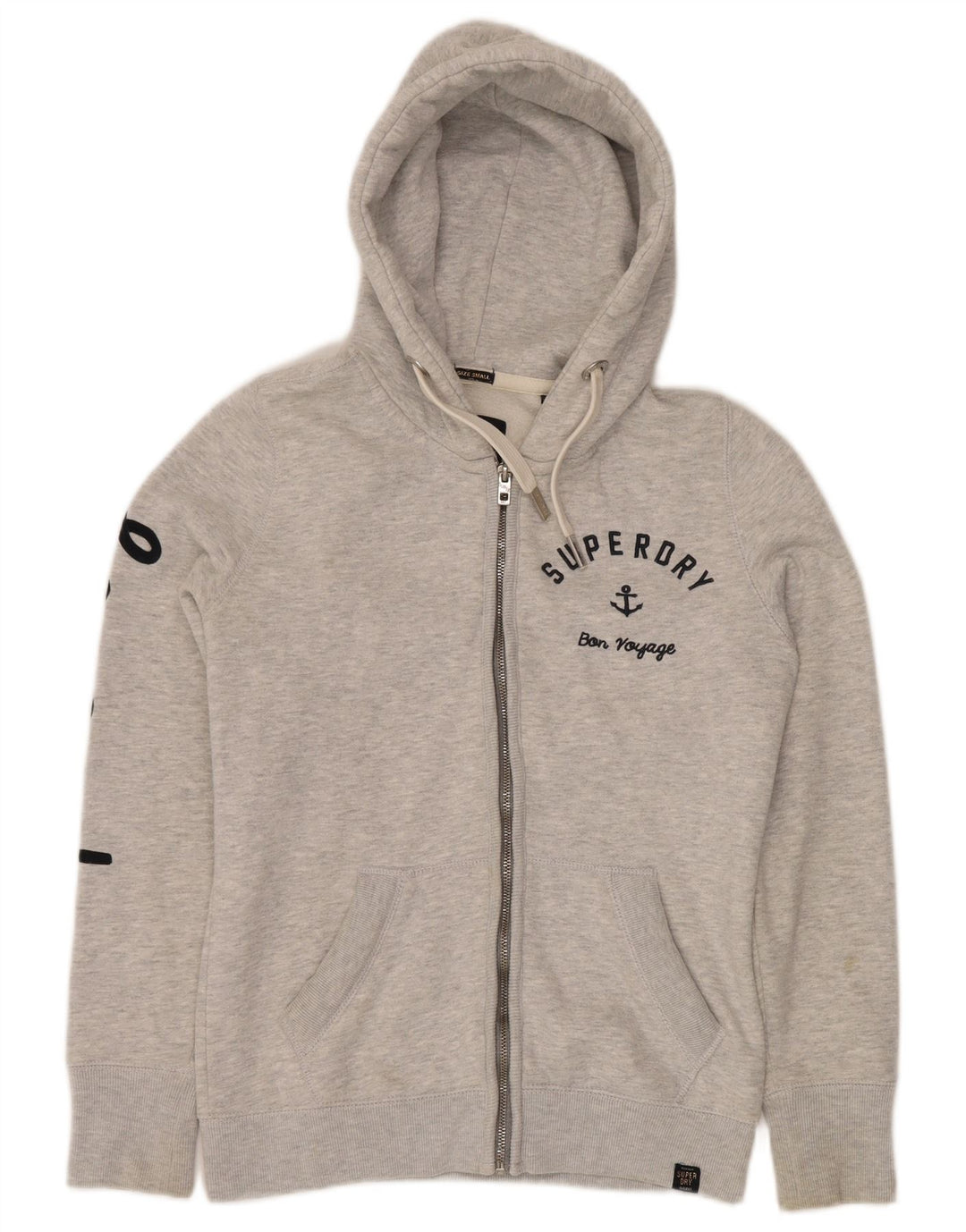 SUPERDRY Mens Graphic Zip Hoodie Sweater Small Grey Flecked Cotton