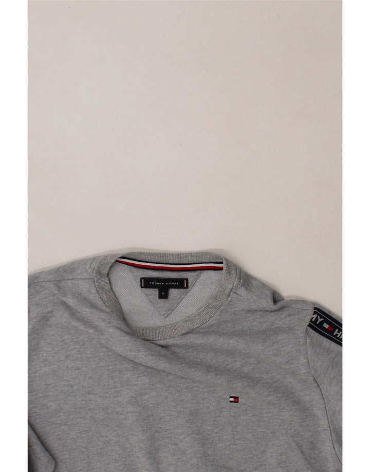 TOMMY HILFIGER Mens Graphic Sweatshirt Jumper Medium Grey Colourblock Vintage Tommy Hilfiger and Second-Hand Tommy Hilfiger from Messina Hembry 