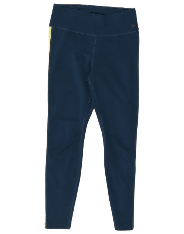 NIKE Womens Dri Fit Graphic Leggings UK 8 Small Blue Polyester