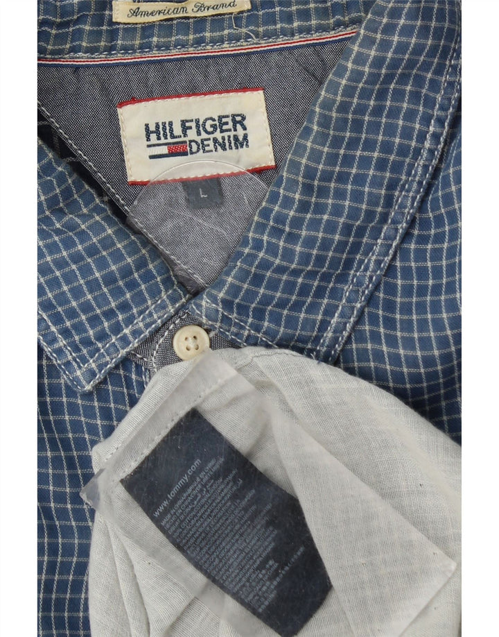 Tommy Hilfiger Mens Shirt Large Blue Check Cotton