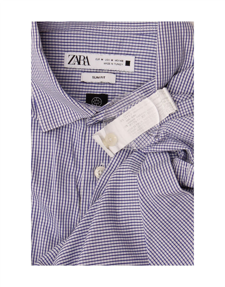 ZARA Mens Slim Fit Shirt Medium Blue Check Cotton