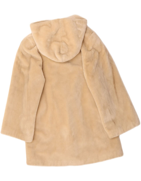 Vintage Womens Hooded Faux Fur Duffle Coat UK 14 Medium Off White