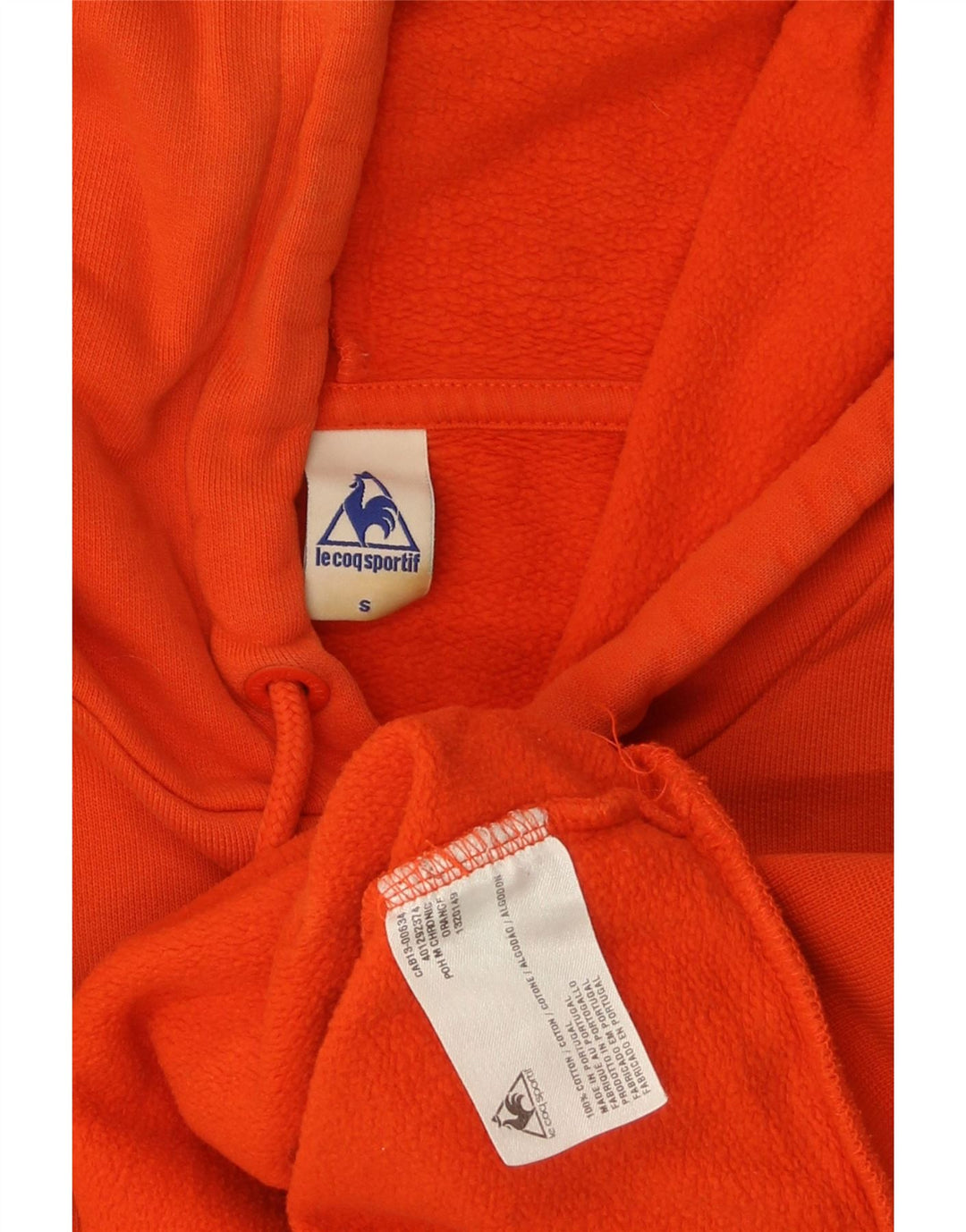 LE COQ SPORTIF Mens Graphic Hoodie Jumper Small Orange Cotton