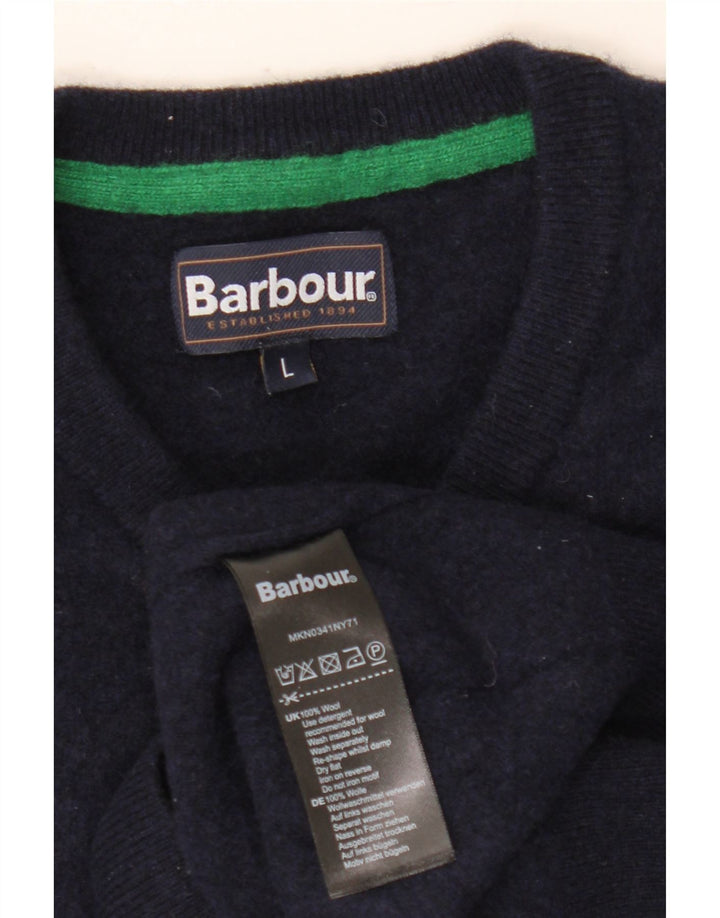 Barbour Mens V-Neck Jumper Sweater Large Navy Blue Wool