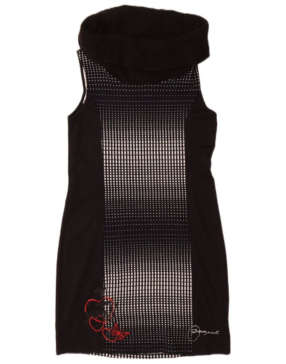 Desigual Womens Roll Neck Sheath Dress UK 14 Large Black Geometric Viscose