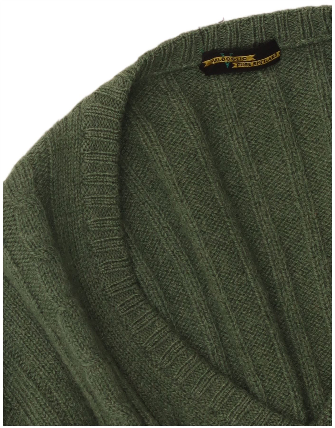 Valdoglio Mens V-Neck Jumper Sweater Small Green Wool