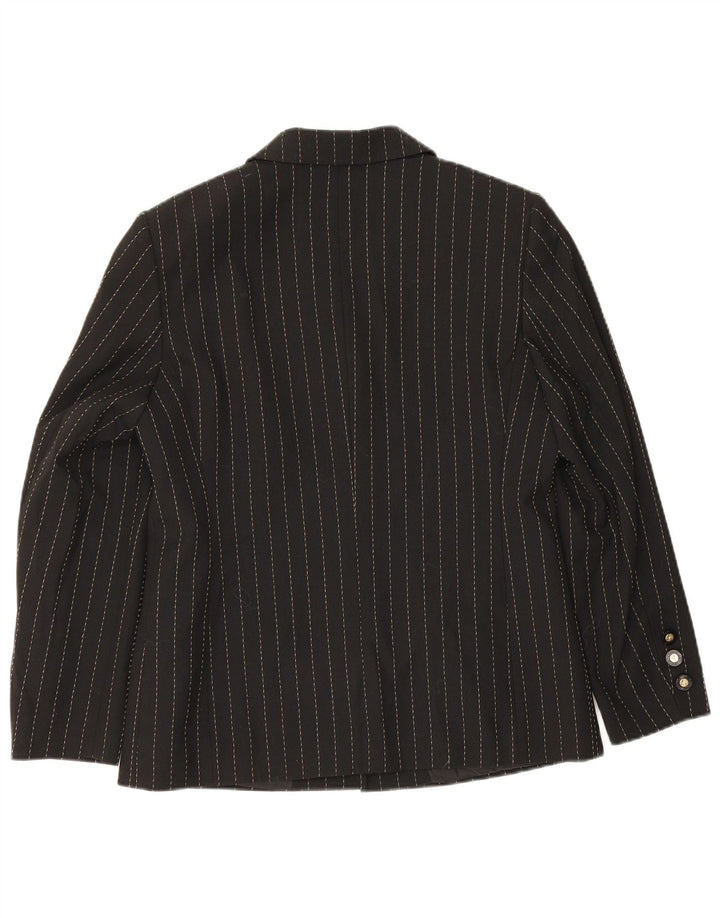 Delmod Womens 4 Button Blazer Jacket UK 12 Medium Black Pinstripe Polyester