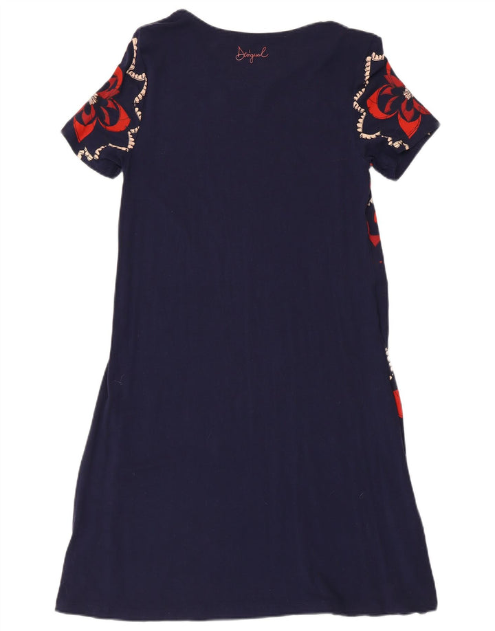 DESIGUAL Womens A-Line Dress UK 8 Small Navy Blue Floral Viscose
