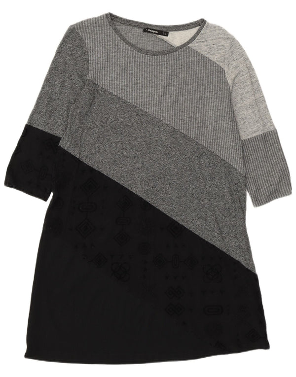 Desigual Womens 3/4 Sleeve Jumper Dress UK 14 Large Grey Colourblock