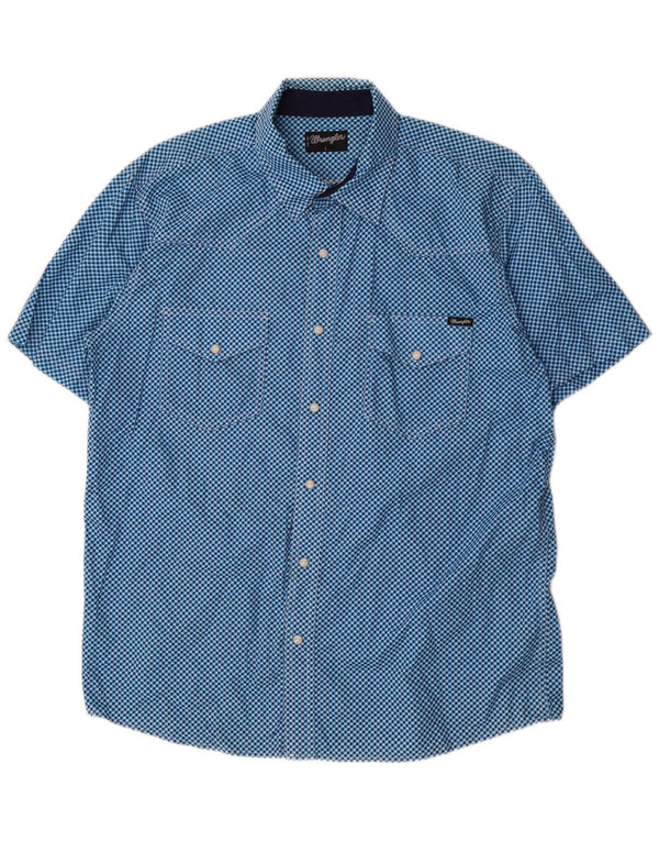 Wrangler Mens Short Sleeve Shirt Large Blue Geometric Cotton