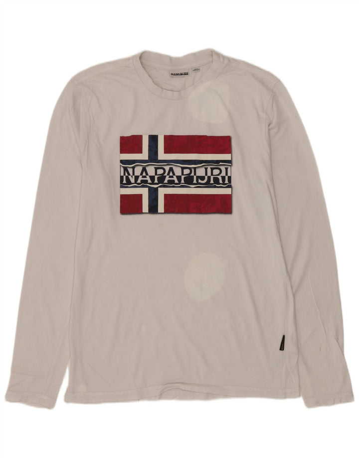 NAPAPIJRI Mens Graphic Top Long Sleeve Medium White Cotton