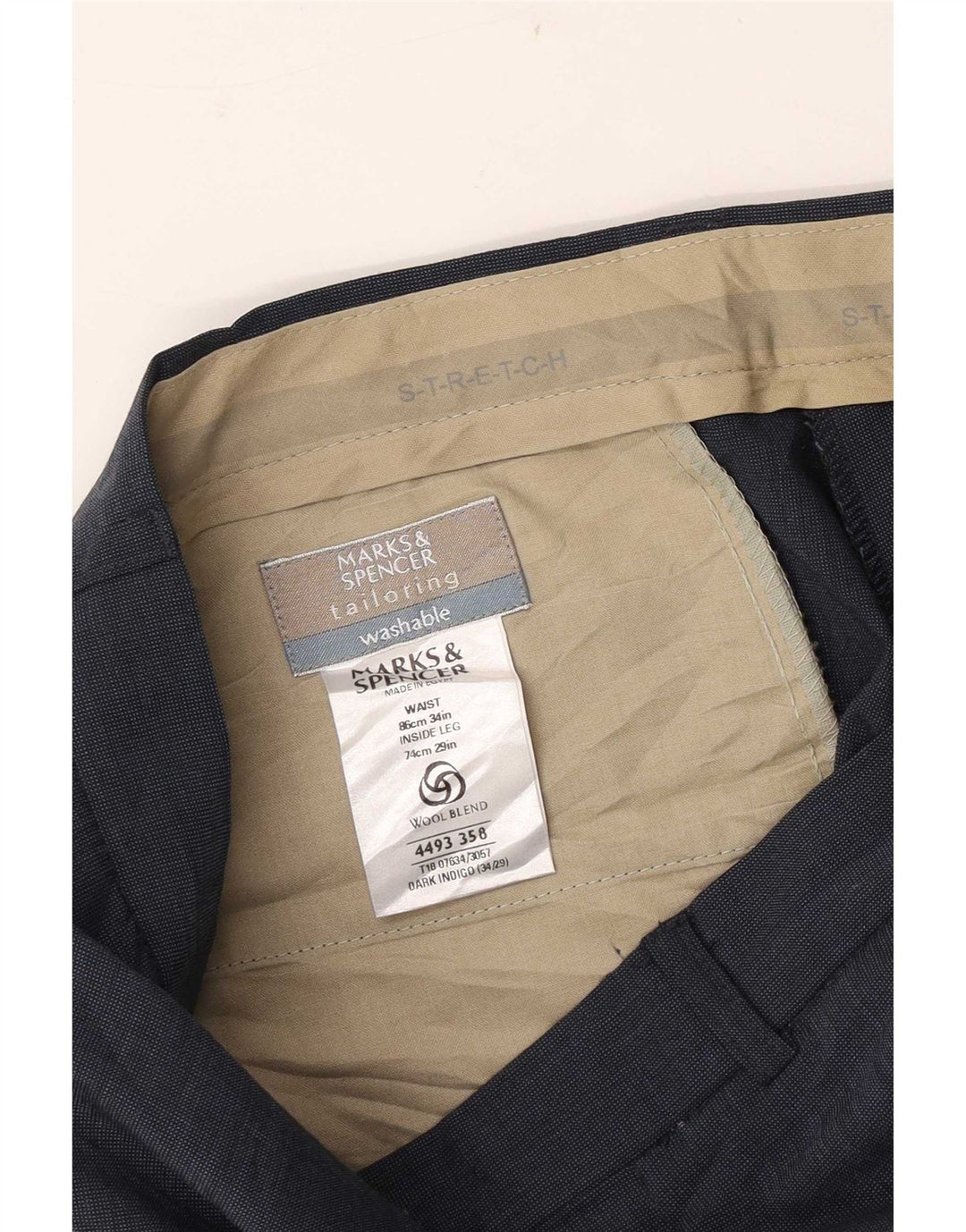 Marks & Spencer Mens Straight Suit Trousers W34 L29 Navy Blue Polyester