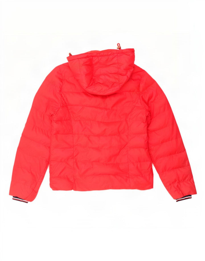 Tommy Hilfiger Womens Hooded Padded Jacket UK 14 Medium Red Polyamide