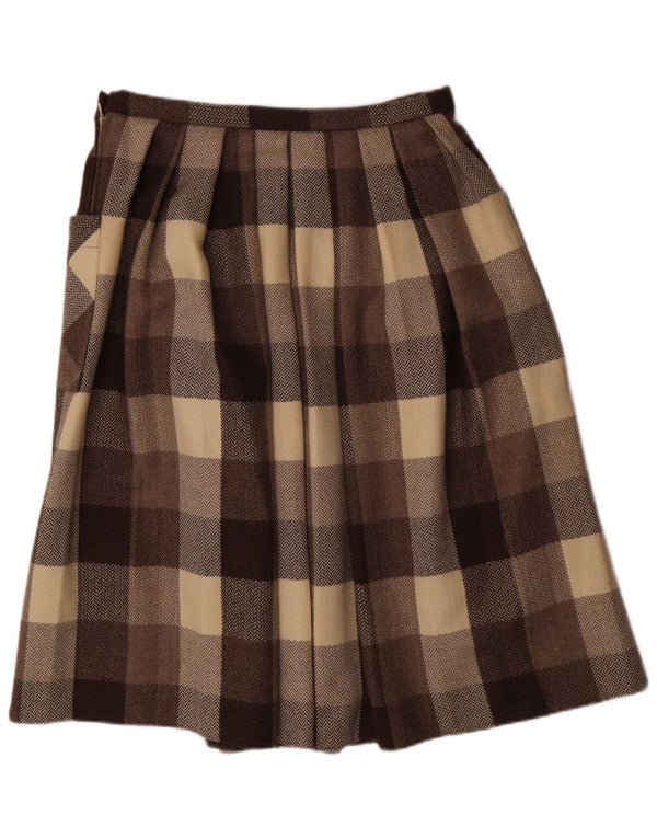 Vintage Womens Pleated Skirt W32 Large Brown Check