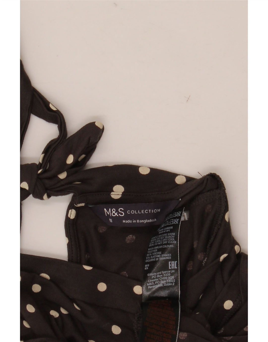 MARKS & SPENCER Womens Front Tie A-Line Dress UK 18 XL  Brown Polka Dot