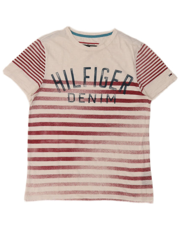 Tommy Hilfiger Mens Graphic T-Shirt Top XS White Striped Cotton