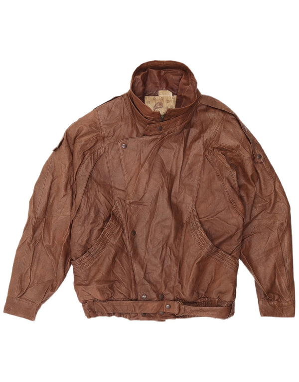 VINTAGE Mens Leather Jacket IT 52 XL Brown