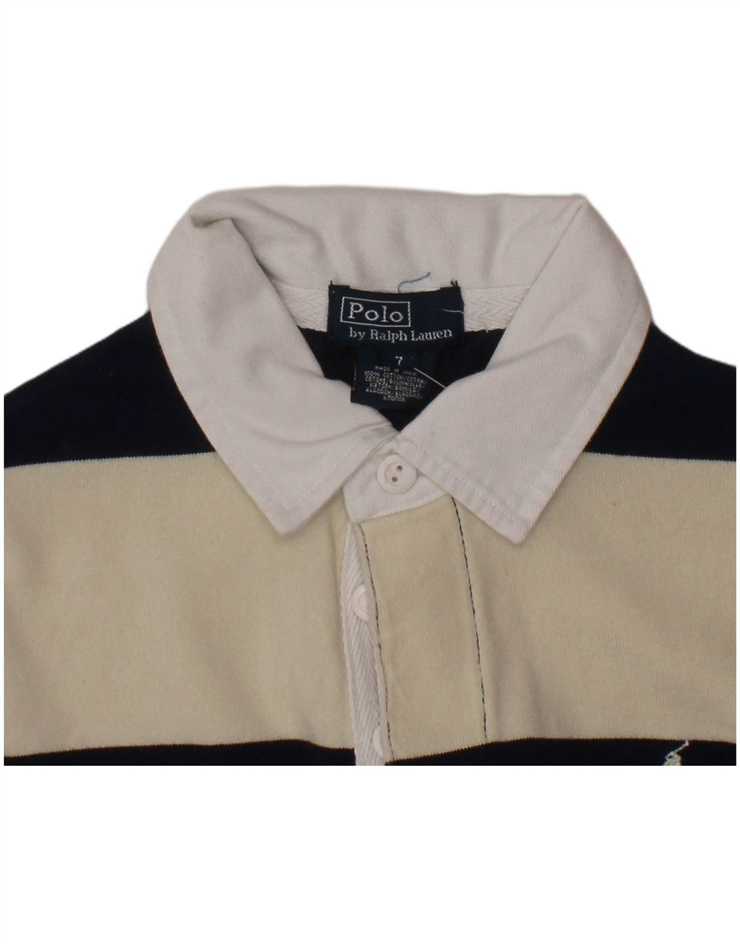 POLO RALPH LAUREN Boys Rugby Polo Shirt 6-7 Years Off White Striped