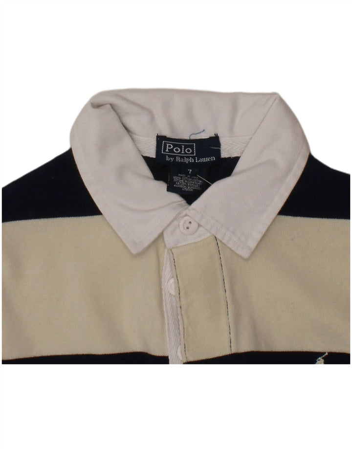POLO RALPH LAUREN Boys Rugby Polo Shirt 6-7 Years Off White Striped