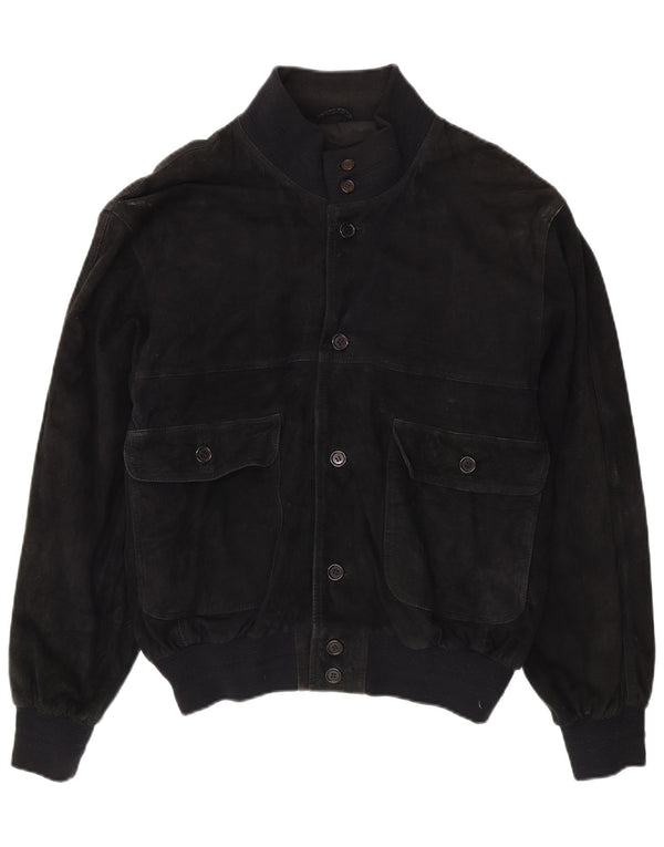 Vintage Mens Suede Bomber Jacket UK 40 Large Black Leather