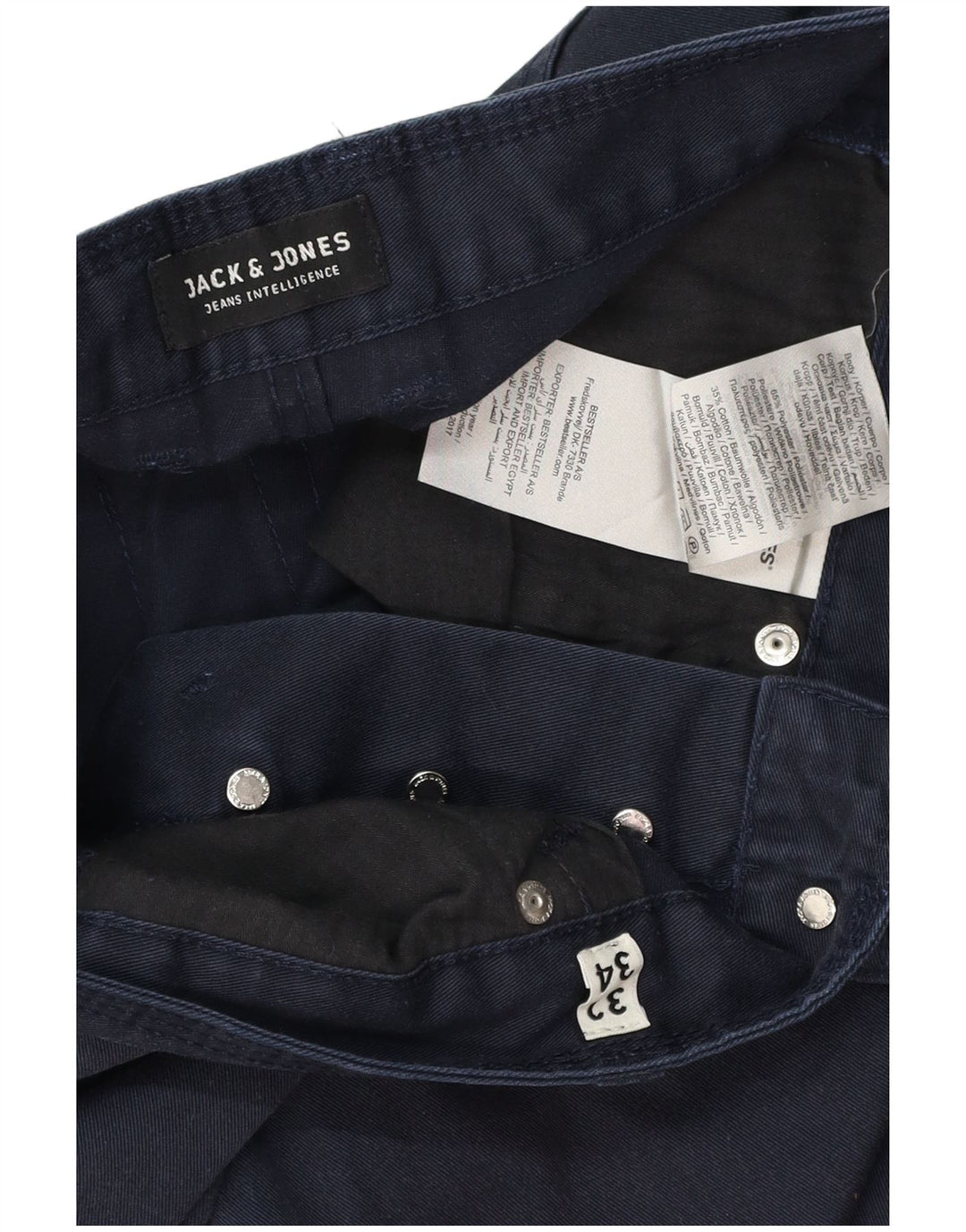 JACK & JONES Mens Banana Straight Casual Trousers W32 L32 Navy Blue Cotton