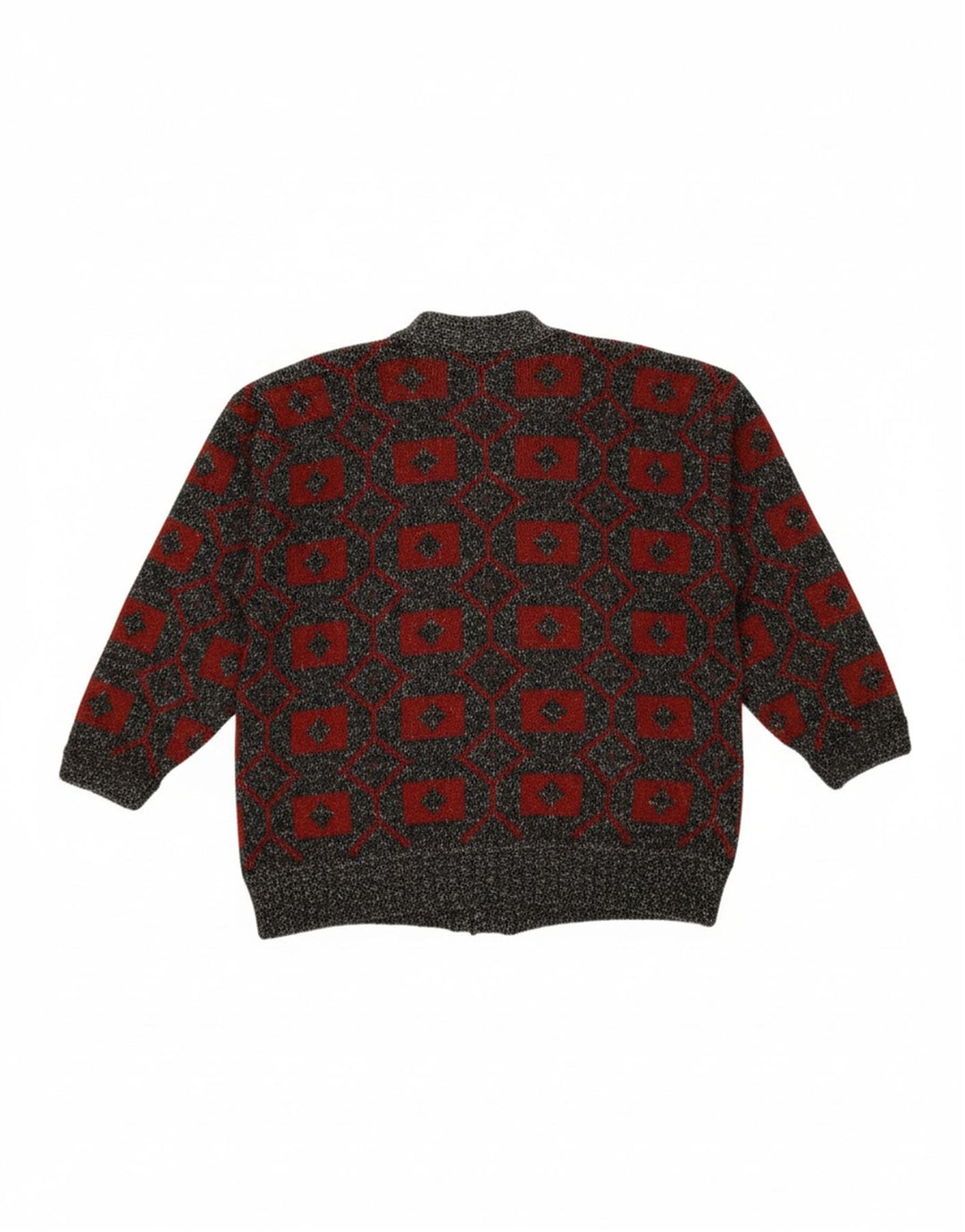 VINTAGE Mens Cardigan Sweater Large Grey Geometric