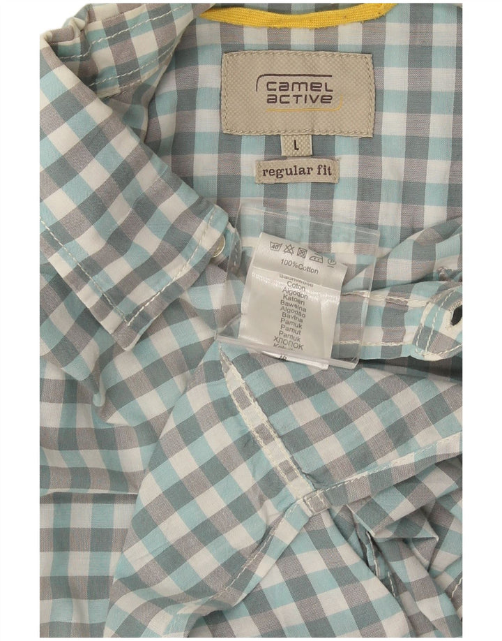 Camel Active Mens Short Sleeve Regular Fit Shirt Large Blue Gingham Cotton